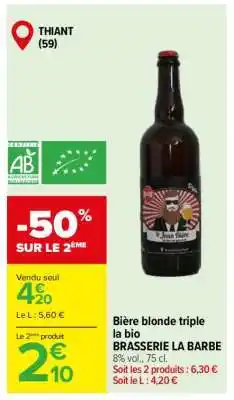 Carrefour Bière blonde triple la bio offre
