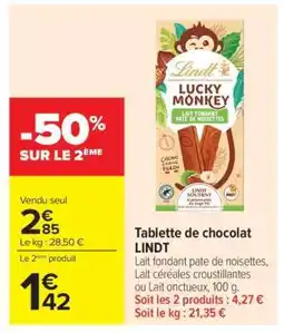 Carrefour Market TABLETTE DE CHOCOLAT LINDT offre