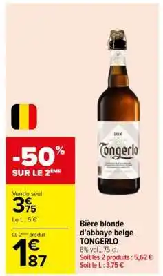 Carrefour Bière blonde d’abbaye belge TONGERLO offre
