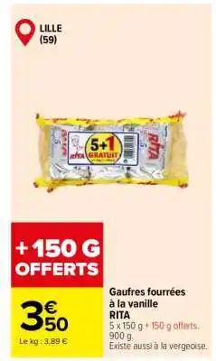 Carrefour Gaufres fourrées à la vanille RITA offre