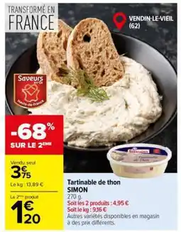 Carrefour Tartinable De Thon Simon offre