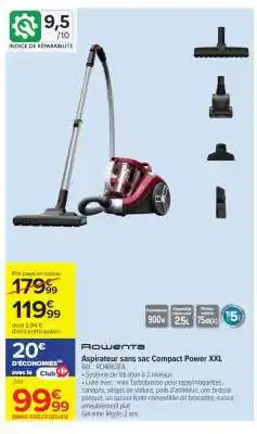 Carrefour ROWENTA Aspirateur sans sac Compact Power XXL offre