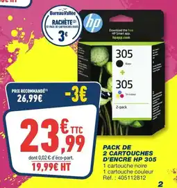 Bureau Vallée Pack de 2 cartouches d'encre hp 305 offre