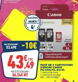 Bureau Vallée Pack de 2 cartouches d'encre canon pg-540l/cl-541xl offre