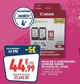 Bureau Vallée Pack de 2 cartouches d'encre canon pg-545xl/cl-546xl offre