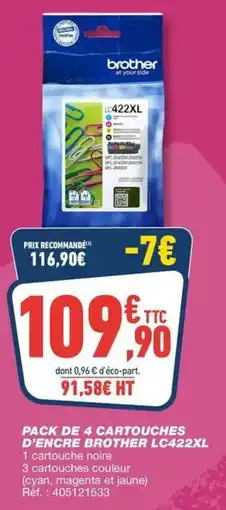 Bureau Vallée Pack de 4 cartouches d'encre brother lc422xl offre