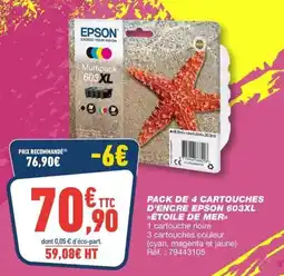 Bureau Vallée Pack de 4 cartouches d'encre epson 603xl étoile de mer offre