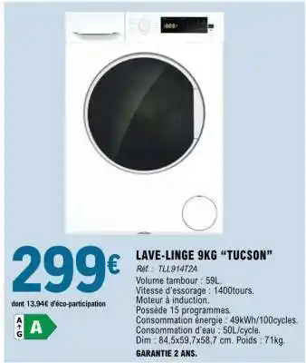 LAVE-LINGE 9KG “TUCSON”