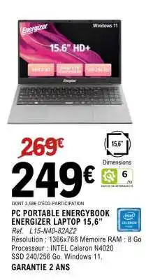 E.Leclerc PC PORTABLE ENERGYBOOK ENERGIZER LAPTOP 15,6” offre