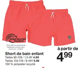 Zeeman Short de bain enfant offre
