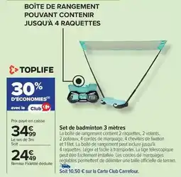 Carrefour Toplife - set de badminton 3 mètres offre