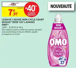 Intermarché Lessive liquide mon cycle court muguet rose x37 lavages omo offre