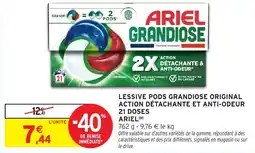 Intermarché Lessive pods grandiose original action détachante et anti-odeur 21 doses ariel offre