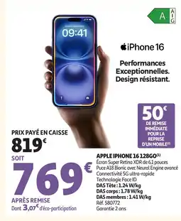 Auchan Direct APPLE IPHONE 16 128GO offre
