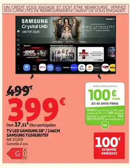 Auchan Direct SAMSUNG Tv led 58"/146cm samsung tu58u8075f offre
