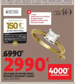 Auchan Direct Solitaire or 750 millièmes rhodié et diamant 1 carat offre