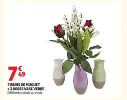 Auchan Direct 7 brins de muguet +2 roses vase verre offre