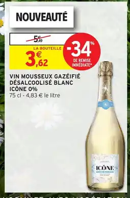 Intermarché Hyper ICÔNE 0% Vin mousseux gazéifié désalcoolisé blanc offre