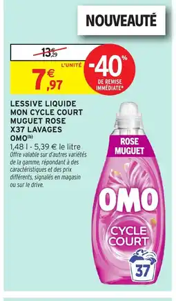 Intermarché Hyper OMO Lessive liquide mon cycle court muguet rose x37 lavages offre