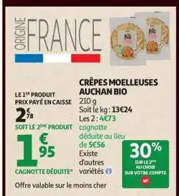 Auchan CRÊPES MOELLEUSES AUCHAN BIO offre