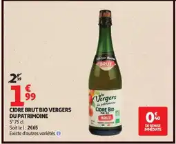 Auchan Cidre Brut Bio Vergers Du Patrimoine offre