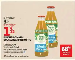 Auchan PUR JUS BIO MATIN DOUCEUR JARDIN BIO ÉTIC offre