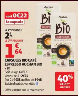 Auchan CAPSULES BIO CAFÉ ESPRESSO AUCHAN BIO offre