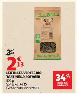 Auchan Lentilles Vertes Bio Tartines & Potager offre