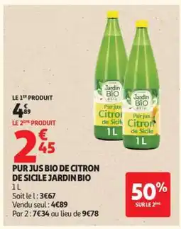 Auchan PUR JUS BIO DE CITRON DE SICILE JARDIN BIO offre