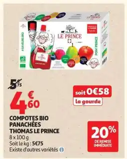 Auchan COMPOTES BIO PANACHÉES THOMAS LE PRINCE offre