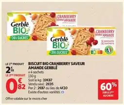 Auchan BISCUIT BIO CRANBERRY SAVEUR AMANDE GERBLÉ offre