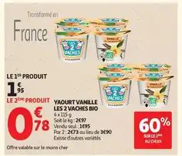 Auchan YAOURT VANILLE LES 2 VACHES BIO offre
