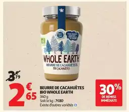 Auchan Beurre de cacahuètes Bio WHOLE EARTH offre