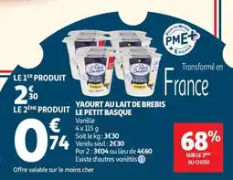 Auchan Yaourt au lait de brebis Le Petit Basque offre
