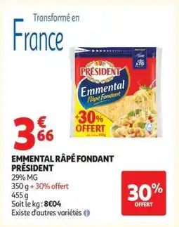 Auchan Emmental Râpé Fondant PRÉSIDENT offre
