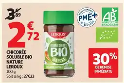Auchan CHICORÉE SOLUBLE BIO NATURE LEROUX offre