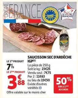 Auchan Saucisson Sec D'ardèche Igp offre