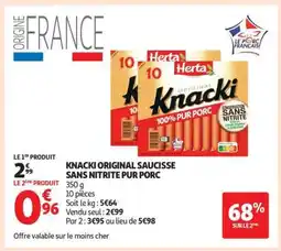 Auchan KNACKI ORIGINAL SAUCISSE SANS NITRITE PUR PORC offre