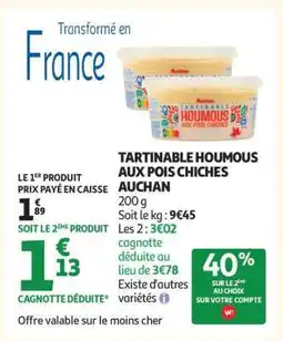 Auchan TARTINABLE HOUMOUS AUX POIS CHICHES AUCHAN offre