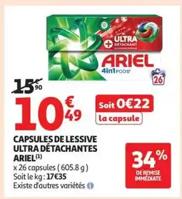 Auchan CAPSULES DE LESSIVE ULTRA DÉTACHANTES ARIEL offre