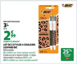 Auchan LOT DE 2 STYLOS 4 COULEURS LEOPARD BIC offre