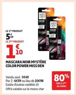 Auchan MASCARA NOIR MYSTÈRE COLOR POWER MISS DEN offre