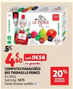 Auchan COMPOTES PANACHÉES BIO THOMAS LE PRINCE offre