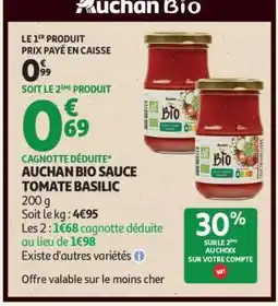 Auchan AUCHAN BIO SAUCE TOMATE BASILIC offre