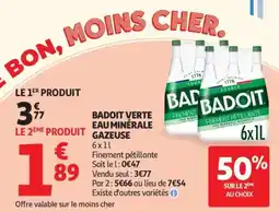 Auchan BADOIT VERTE EAU MINÉRALE GAZEUSE offre