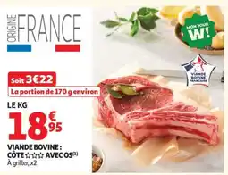 Auchan Viande bovine : côte*** avec os offre