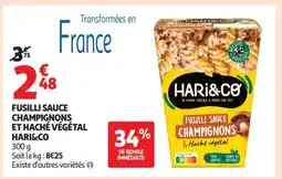 Auchan FUSILLI SAUCE CHAMPIGNONS ET HACHÉ VÉGÉTAL HARI&CO offre