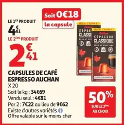 Auchan CAPSULES DE CAFÉ ESPRESSO AUCHAN offre