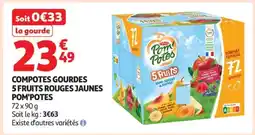 Auchan COMPOTES GOURDES 5 FRUITS ROUGES JAUNES POM'POTES offre