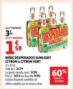 Auchan BIÈRE DESPERADOS SUNLIGHT CITRON & CITRON VERT offre